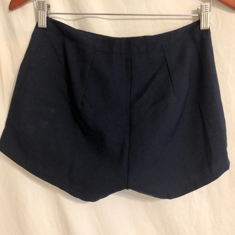 High waist navy blue zipper shorts